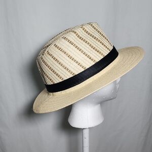 Source Unknown Cream and Black Fedora Hat